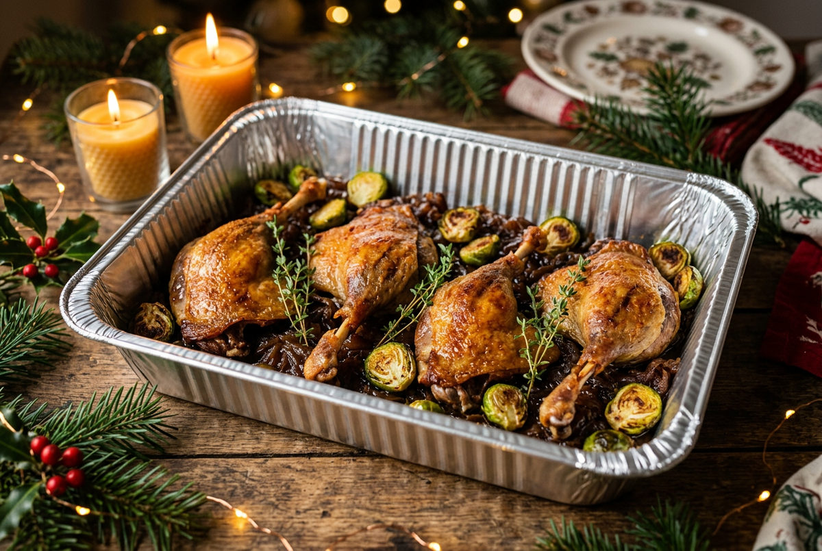 Duck Leg Confit, Onion Compote, Thyme & Brussels Sprouts