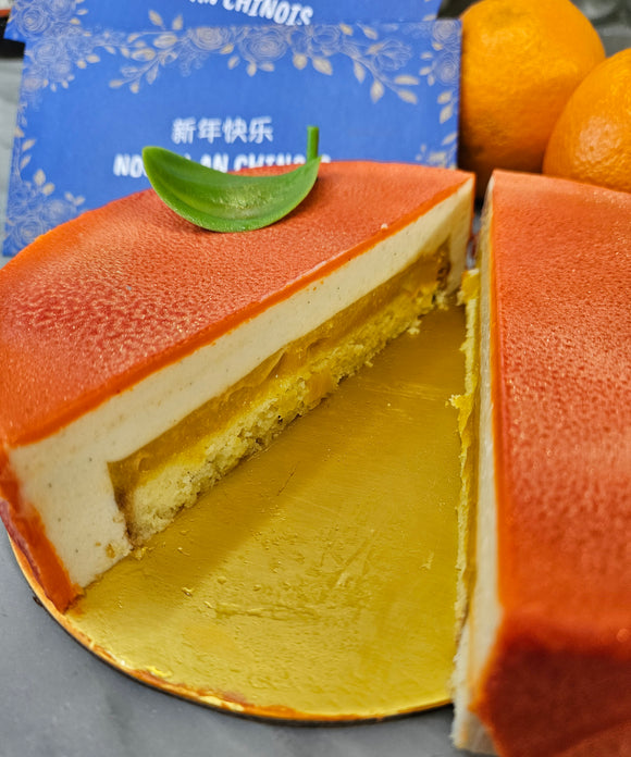 ( Cake Of The Month) Prosperity Orange & White Peach Mousse Cake