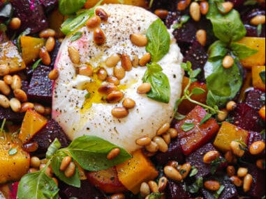 French Heirloom Beetroot Salad with Burrata, Raspberry Dressing & Walnuts ( Small )