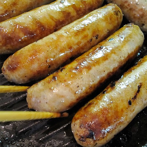 Homemade Turkey & Pork Sausage with Double Mustard and French Fries
