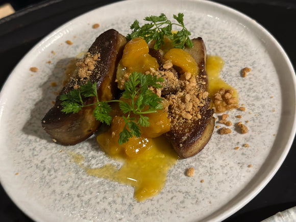 Pan Seared Foie Gras with Apricot Compote & Almond Dukkah