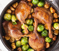 Duck Leg Confit, Onion Compote, Thyme & Brussels Sprouts