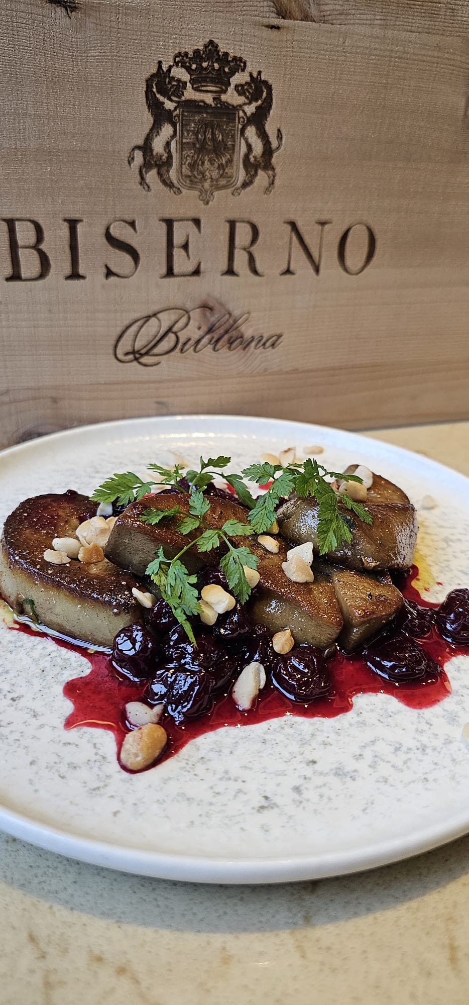 Pan Seared Duck Foie Gras with Morello Cherries Compote & Macadamia Nuts