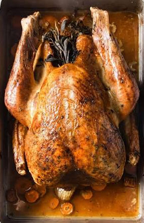 Whole Roasted US Turkey '40 Garlic Style' with Pork,Mushroom & Chestnut Stuffing, Gravy