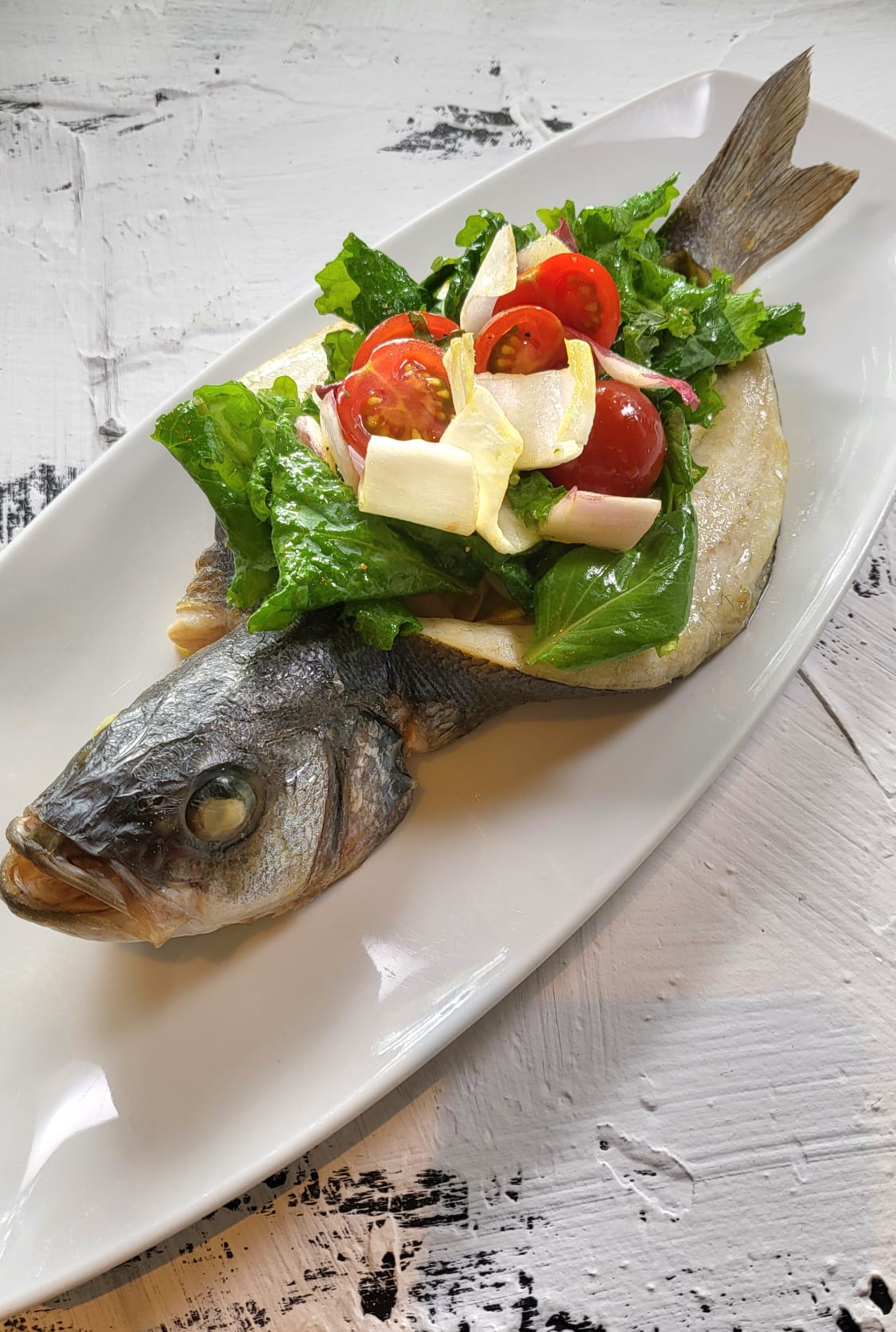 Oven Baked Whole Atlantic Seabass "Butterfly" with Fennel, Lemon Confit & Fresh Thyme